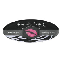 Elegant White Zebra Glitter Kiss Oval Name Tag