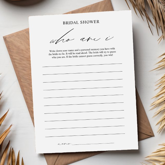 Elegant Who Am I Bridal Shower Game Card (Creator Uploaded)