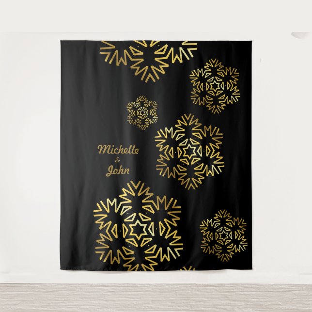 Elegant Widding Invitation black & gold magnets Tapestry (Front)