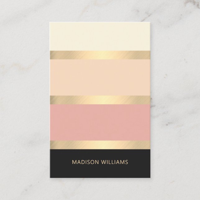 Elegant Wide Striped Blush Business Card (Front)