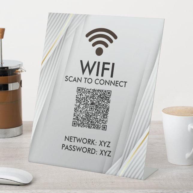Elegant Wifi QR Code Scan To Connect Silver Gold Pedestal Sign (In SItu)