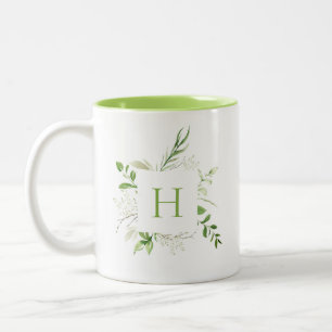Elegant Wild Botanical Monogram Two-Tone Coffee Mug