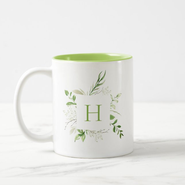 Elegant Wild Botanical Monogram Two-Tone Coffee Mug (Left)