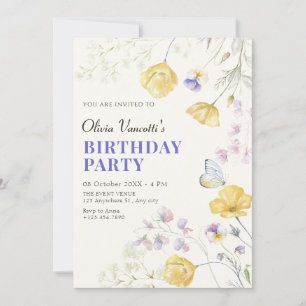 Elegant wild floral birthday invitation