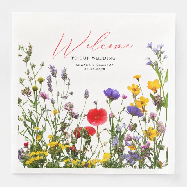 Elegant Wild Floral Blooming Garden Wedding Napkin (Front)