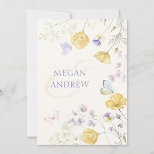 Elegant wild floral butterflies wedding invitation