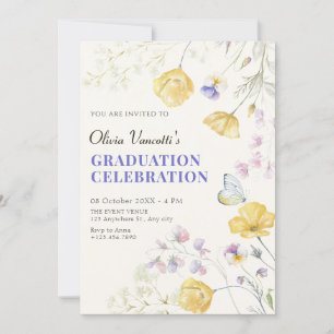 Elegant wild floral graduation invitation