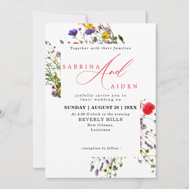Elegant Wild Flower Blooming Garden Wedding Invitation (Front)