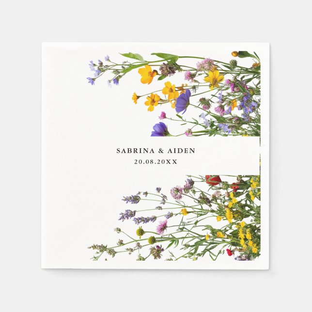 Elegant Wild Flower Blooming Garden Wedding Napkin (Front)