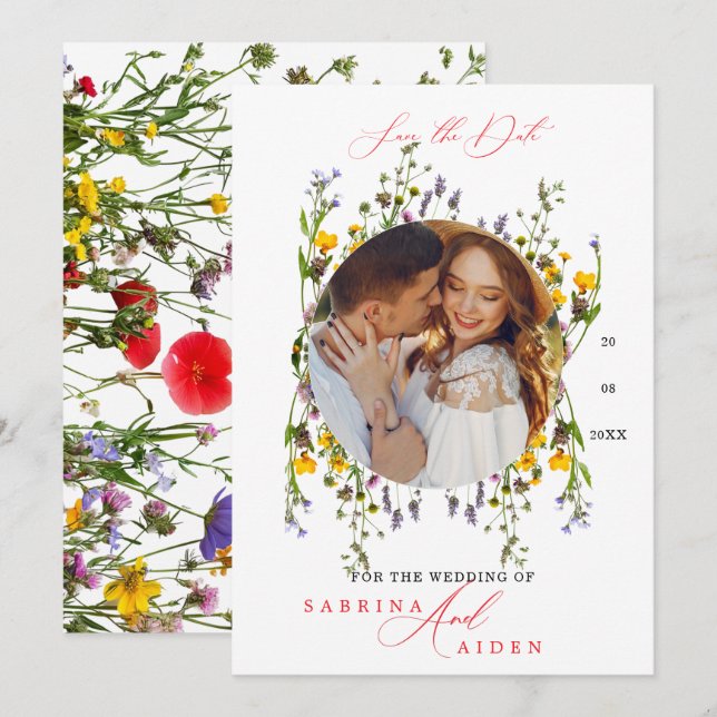 Elegant Wild Flower Blooming Garden Wedding Photo  Save The Date (Front/Back)