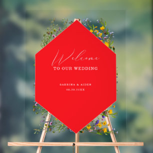Elegant Wild Flower Blooming Wedding Welcome Acrylic Sign