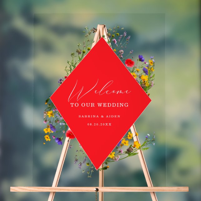Elegant Wild Flower Blooming Wedding Welcome  Acrylic Sign (Neutral)
