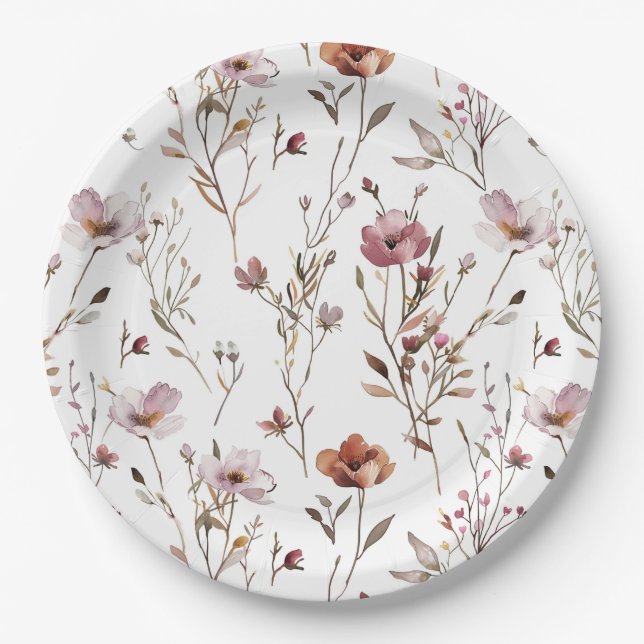 Elegant wild flower Boho  Paper Plate (Front)