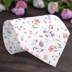 Elegant Wild Flower On White Background Wedding Tie