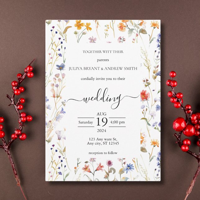 Elegant wild flower typography wedding invitation (Creator Uploaded)