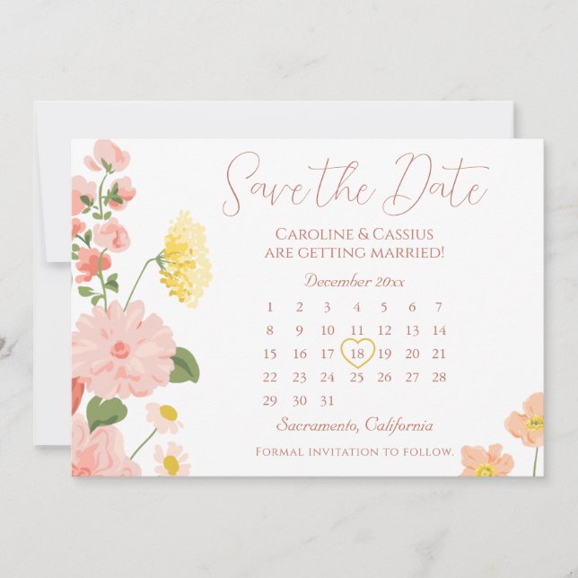 Elegant Wild Flower Wedding Calendar Save The Date (Front)