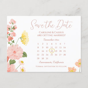 Elegant Wild Flower Wedding Calendar Save The Date Announcement Postcard