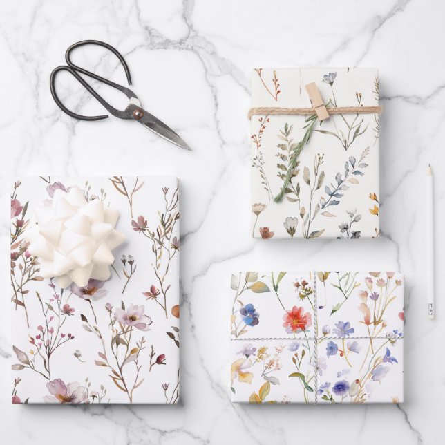 Elegant wild flower wedding gift wrapping paper sheet (Front)