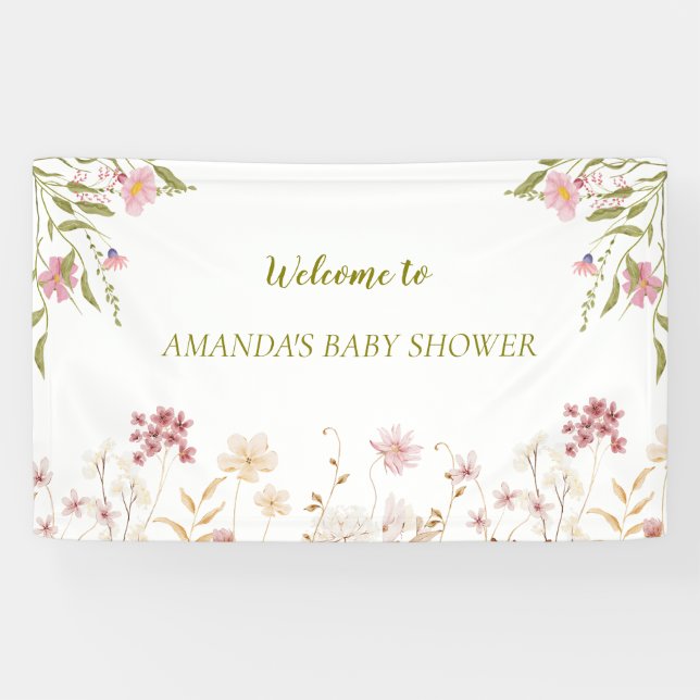 Elegant Wild Flowers Baby Shower Banner (Horizontal)