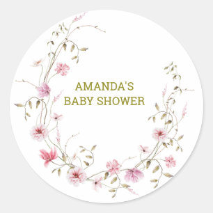 Elegant Wild Flowers Baby Shower Classic Round Sticker