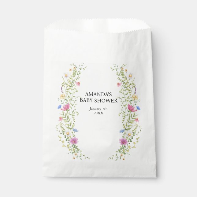 Elegant Wild Flowers Baby Shower Favour Bags (Front)