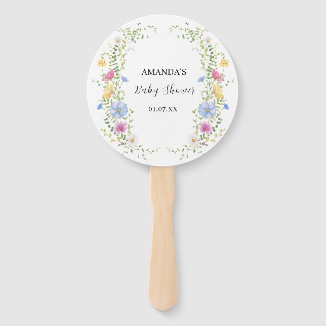 Elegant Wild Flowers Baby Shower Hand Fan (Front)