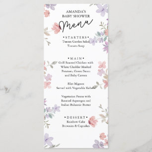 Elegant Wild Flowers Baby Shower Menu