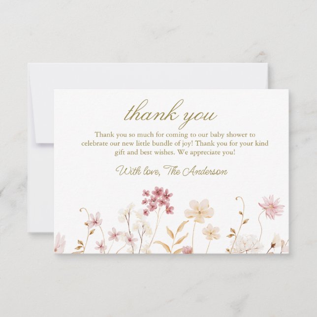 Elegant Wild Flowers Baby Shower Thank You Card (Front)