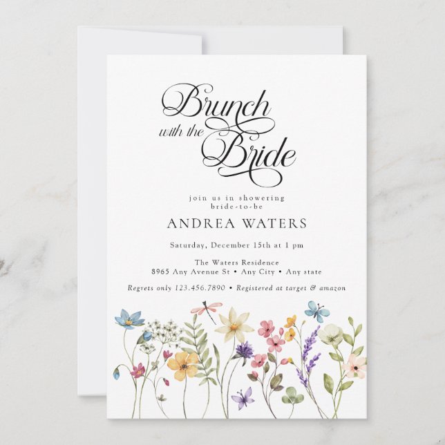 Elegant Wild Flowers | Floral Bridal Shower invita Invitation (Front)