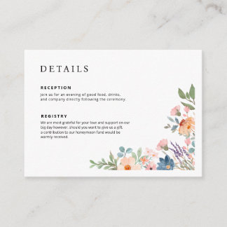 Elegant Wild Flowers Wedding Details  Enclosure Card