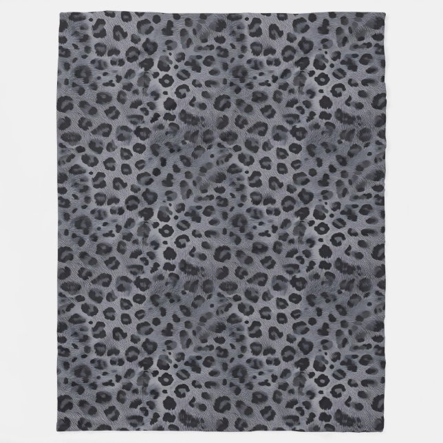 Elegant Wild: Grey & Black Leopard Sherpa Blanket (Front)