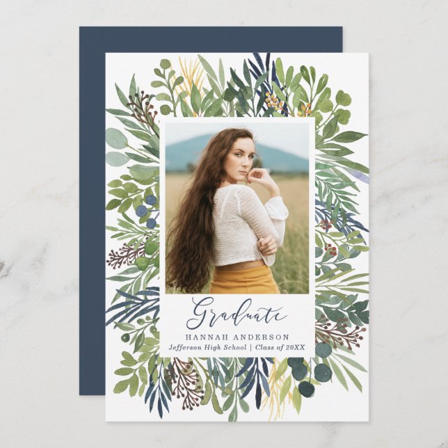 Elegant Wild Meadow Photo Graduation Party Invitation (Front/Back)