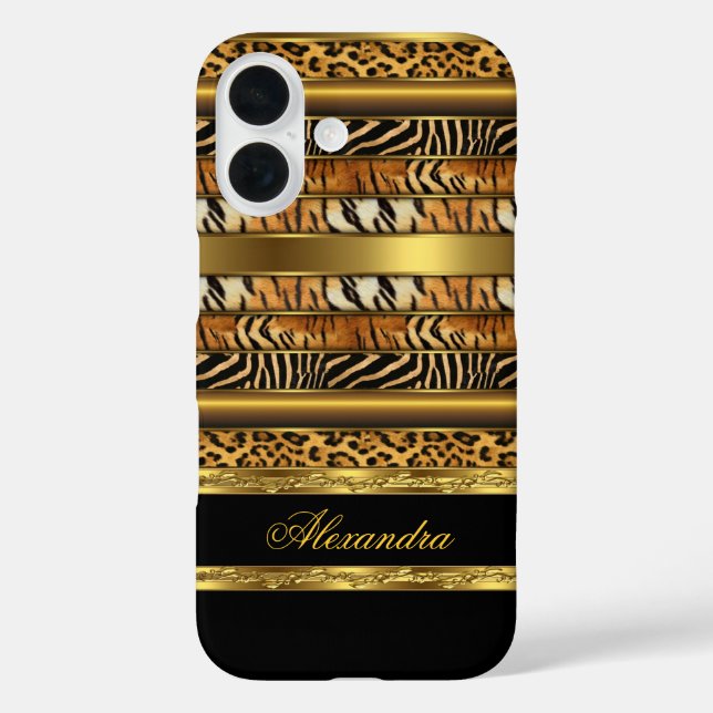 Elegant Wild Mixed Animal Black and Gold Case-Mate iPhone Case (Back)
