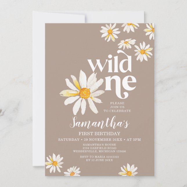 Elegant Wild One Birthday Boho Daisy Flowers Invitation (Front)