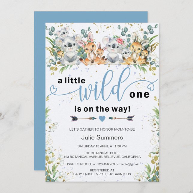 Elegant Wild One Blue Safari Boy Baby Shower Invitation (Front/Back)