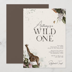 Elegant Wild One Watercolor Safari 1st Birthday Invitation