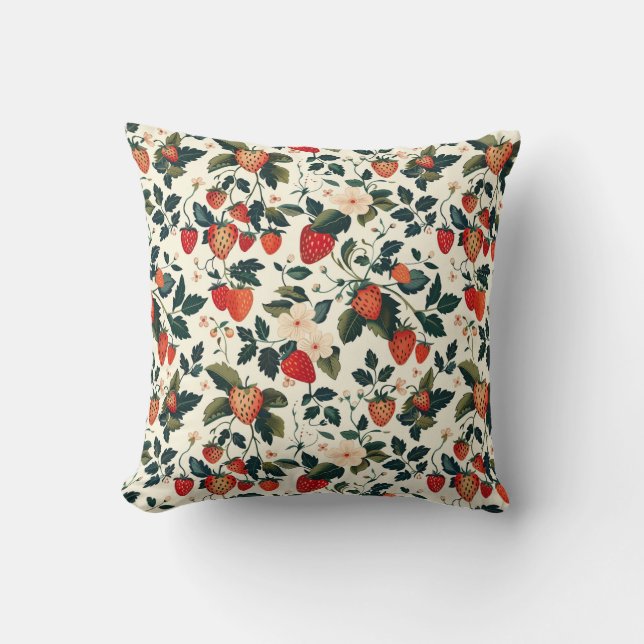 Elegant wild strawberries Floral Seamless Pattern  Cushion (Front)