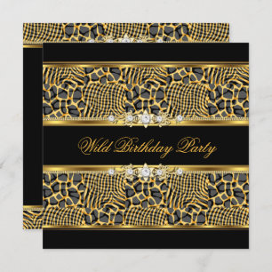 Elegant Wild Zebra Birthday Party Black Gold Invitation