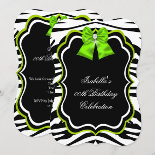 Elegant Wild Zebra Lime Green Diamond Party Invitation