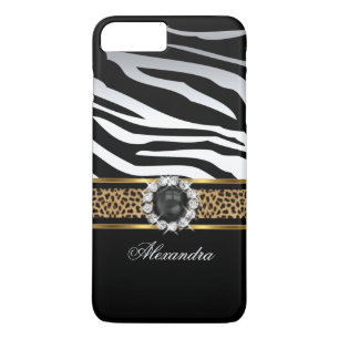Elegant Wild Zebra Stripe Leopard Black Gold Pearl iPhone 8 Plus/7 Plus Case