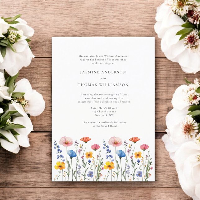 Elegant wildfloer fornal minimal wedding invitation (wildflower wedding invitation , modern simple elegance , country garden feel, )