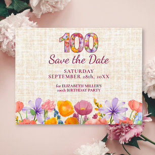 Elegant Wildflower 100th Birthday Save the Date Announcement Postcard