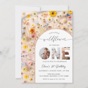 Elegant Wildflower 1st Birthday Photo Invitation