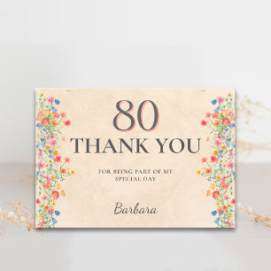 Elegant Wildflower 80th Birthday Thanks Thank You Card