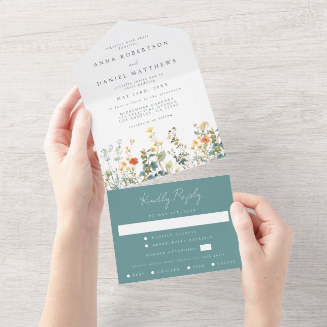 Elegant Wildflower All In One Wedding All In One Invitation (Tearaway)