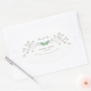 Elegant Wildflower And Butterfly Thank You Oval Sticker