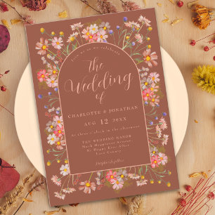 Elegant Wildflower Arch Burnt Orange Fall Wedding Invitation
