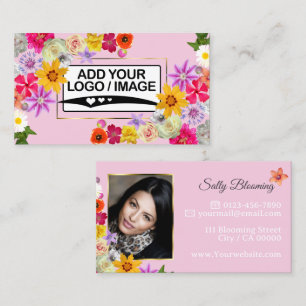 Elegant Wildflower Baby Pink with Logo and Photo Business Card