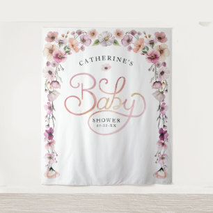 Elegant Wildflower Baby Shower Backdrop – Dusty Pi Tapestry