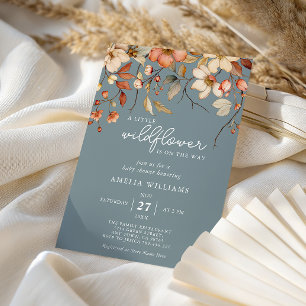 Elegant Wildflower Baby Shower Dusty Blue Floral Invitation